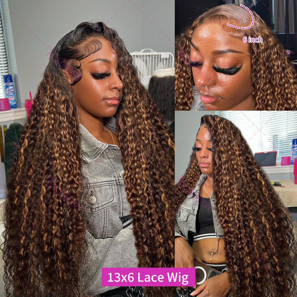 30 32 Inch Curly 13X6 Highlight Wigs Human Hair 100% HD Transparent Lace Front 4/27 Ombre Brown 13X4 Deep Wave Frontal Wig