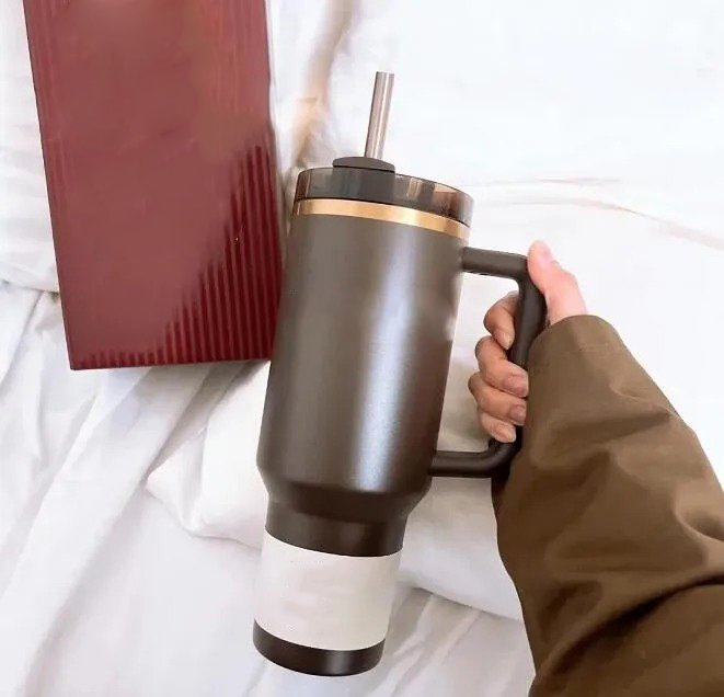 US Stock Chocolate Gold Cosmo Pink Tumblers 40oz Mug Thermos Cup With Handle Straw Stainless Steel Vacuum Cup Large-capacity With Gift Box