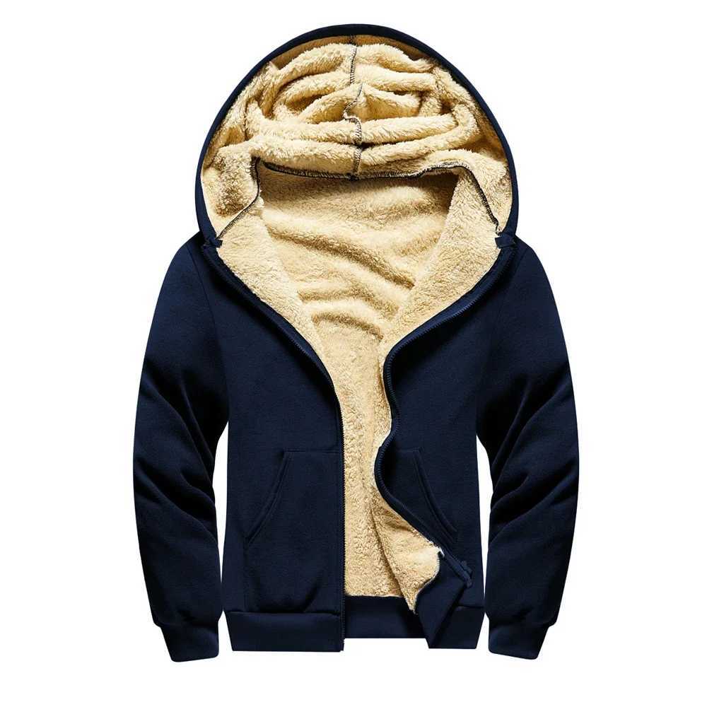 Winter Thicke Mens Hoodies Lambwool Warm Zipper Sweatshirts Loose Casual Solid Color Zip Up Jacket Male Long Sleeve CardiganXJ241017