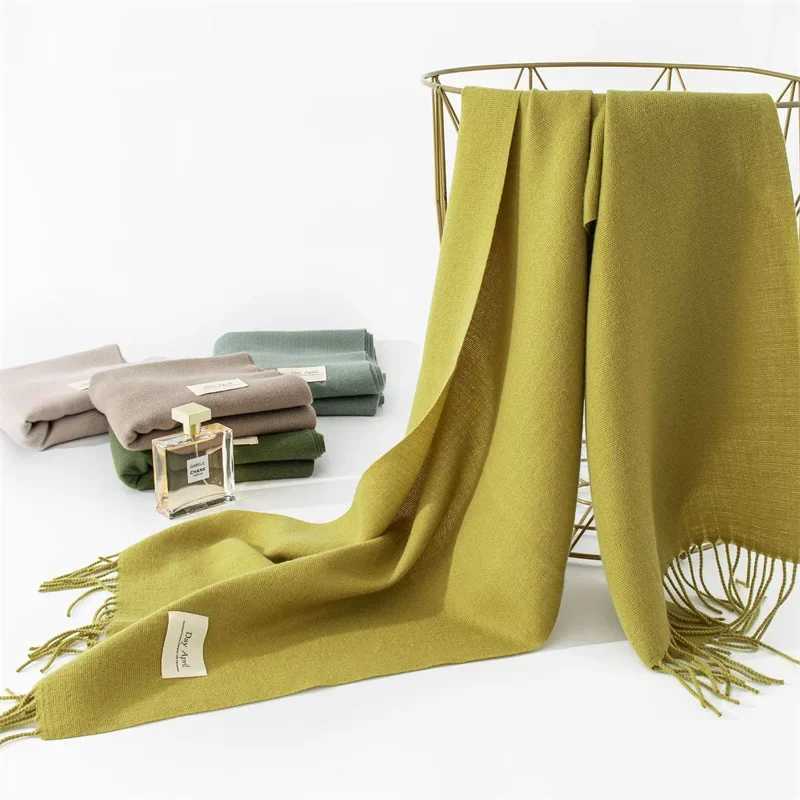 2024 Winter Warm Cashmere Scarf Winter Headscarf Solid Womens Shawl Bag Fem Pashmina Bandana Scarf X241017
