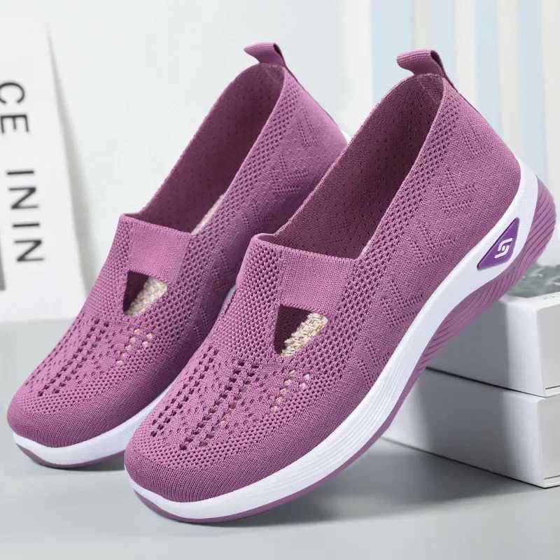 Womens new summer mesh shoes breathable sports shoes woven flat bottomed casual womens walking shoes Y241017