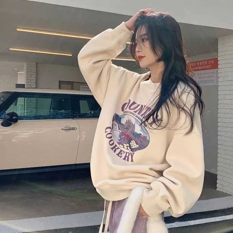 2024 New Style Womens Sweatshirt Loose Fit Fashionable Versatile Student Printing Top Jacket Autumn/winter Thin VersionX241016