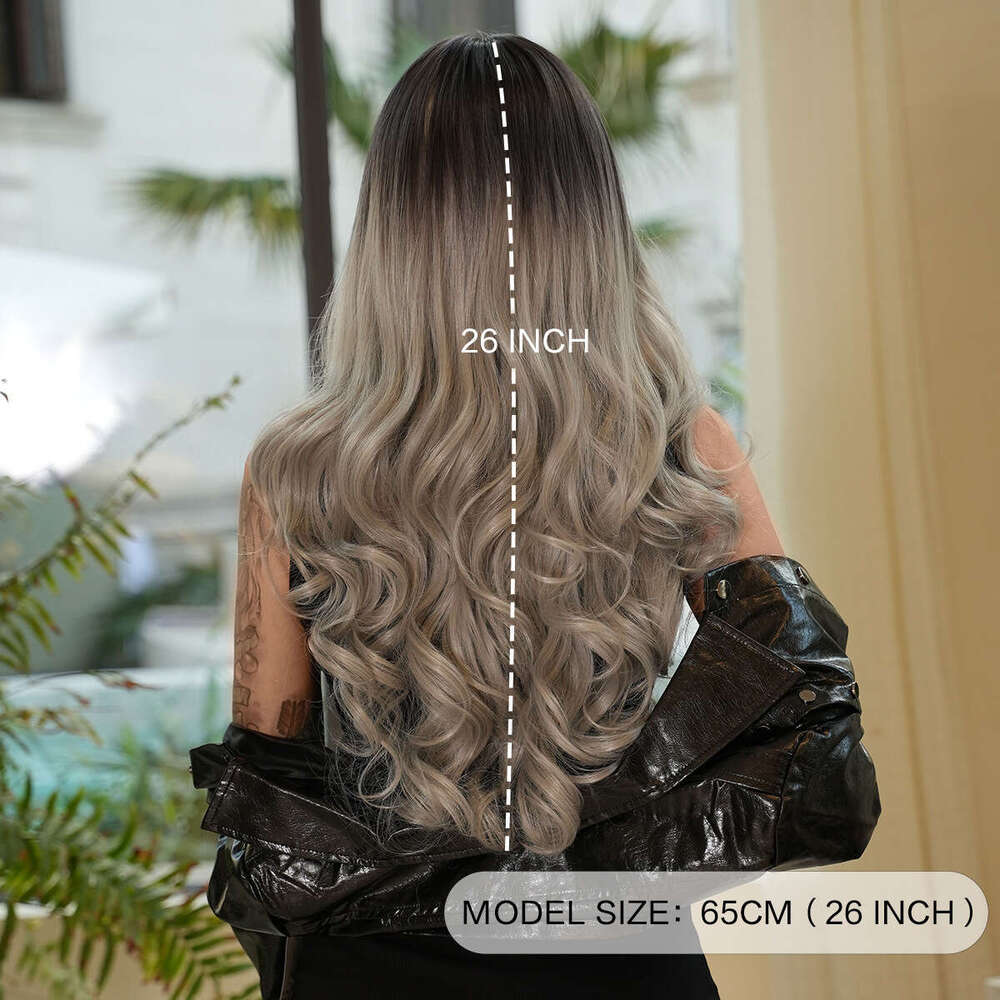 Fashion Gradient Silver Gray Long Hair, Big Curly Head Female Stage Performance Wig, Full Top
