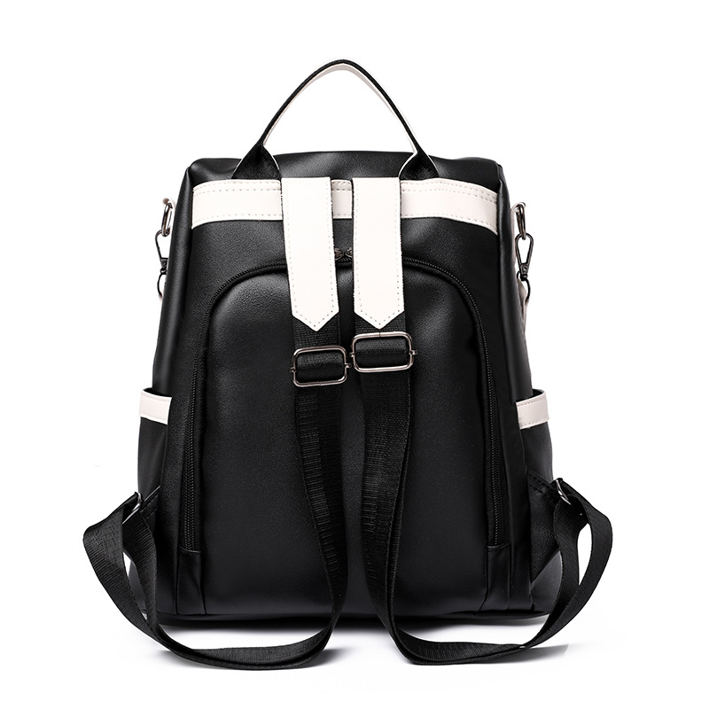 Women Soft Leather Texture Fashionable Splicing Backpack With Large Capacity Casual Shoulder For Travel