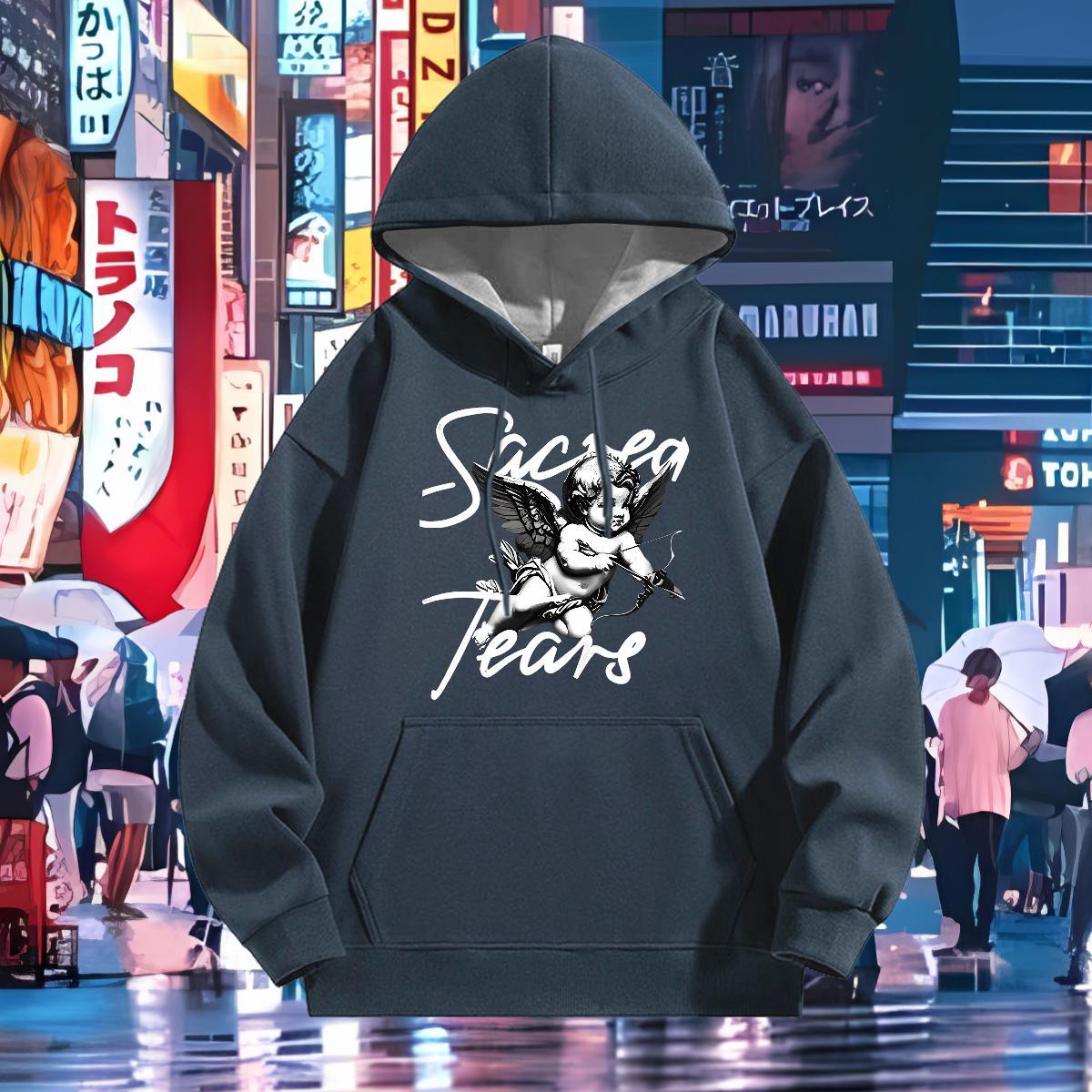 Fashion Casual Hoodie Long Sleeve Drawstring Cool Mens Hoodie Outdoor Tops Pullover Hoodie Custom Cartoon 350g Cotton