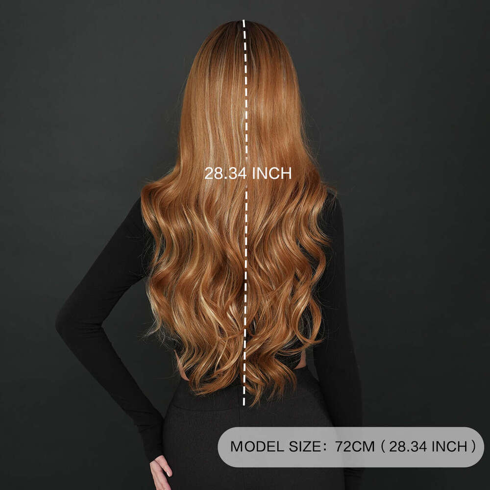 New Intermediate Color Wig With Long Curly Hair In Amber Brown, Dyed Gold Synthetic Fiber Full Head Cover