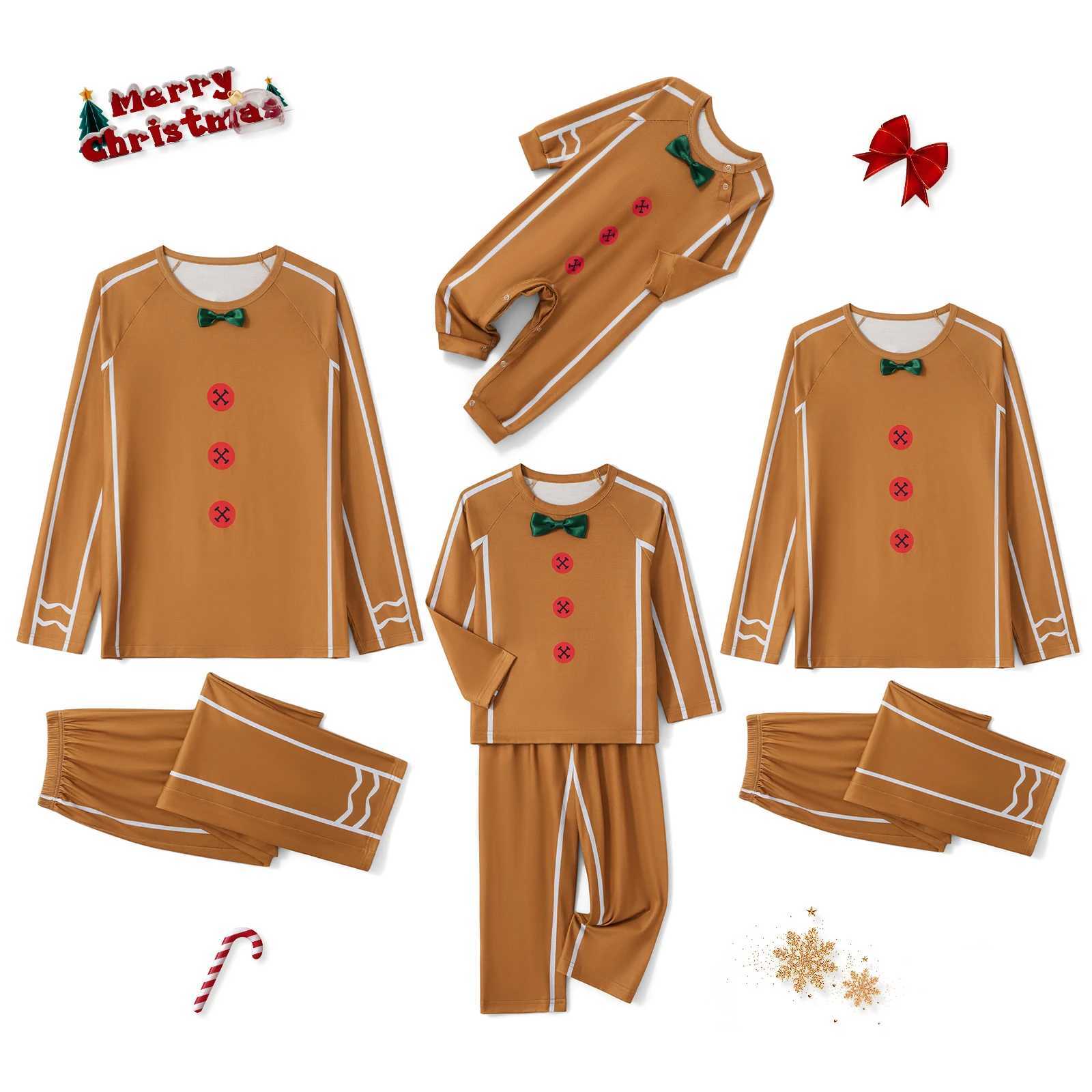 Family Matching Christmas Pajamas Baby Union Gingerbread Mens Bow Decoration Printed Top and Pants Pajama Set 2024 W241015