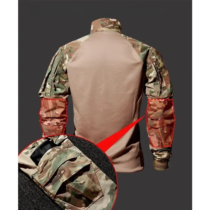 Outdoor Training Suit Men Durable Breathable Tshirt Cargo Pants Set Waterproof Suits Multiple Pockets Camo 2 Pcs 241017