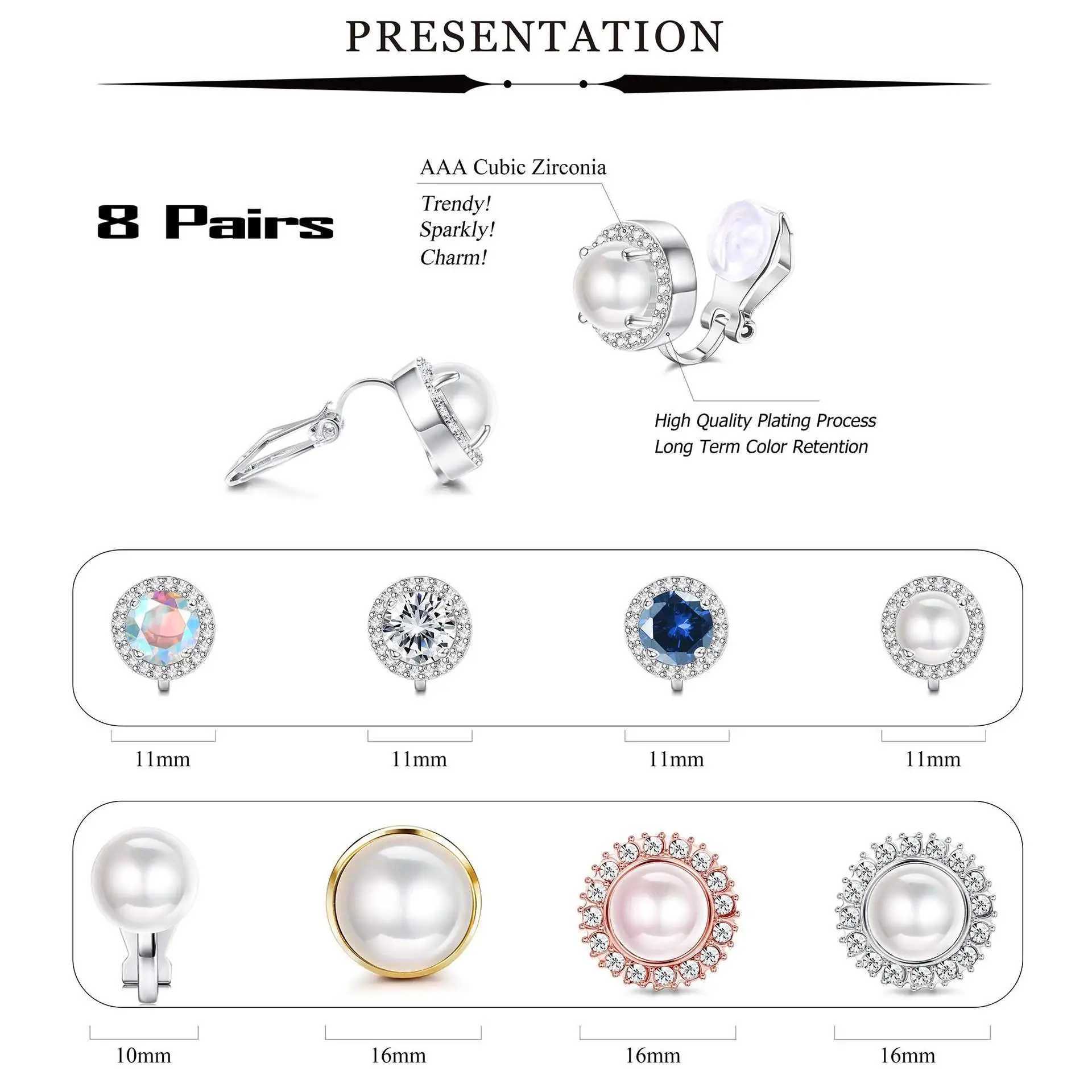 1 pair of candy colored geometric zircon pearl earrings European earrings Womens earrings clip fake perforated earrings W241017