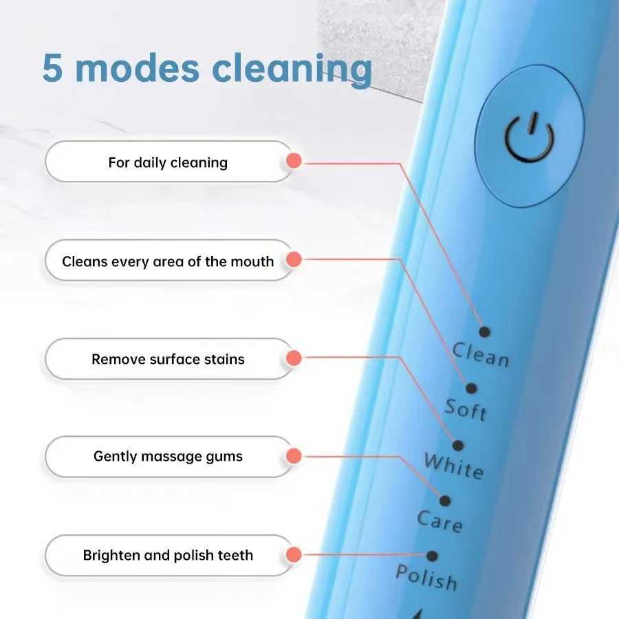 High power ultrasonic electric toothbrush USB waterproof charging whitening toothbrush can be washed with 4 brushes and 5 gears M241017
