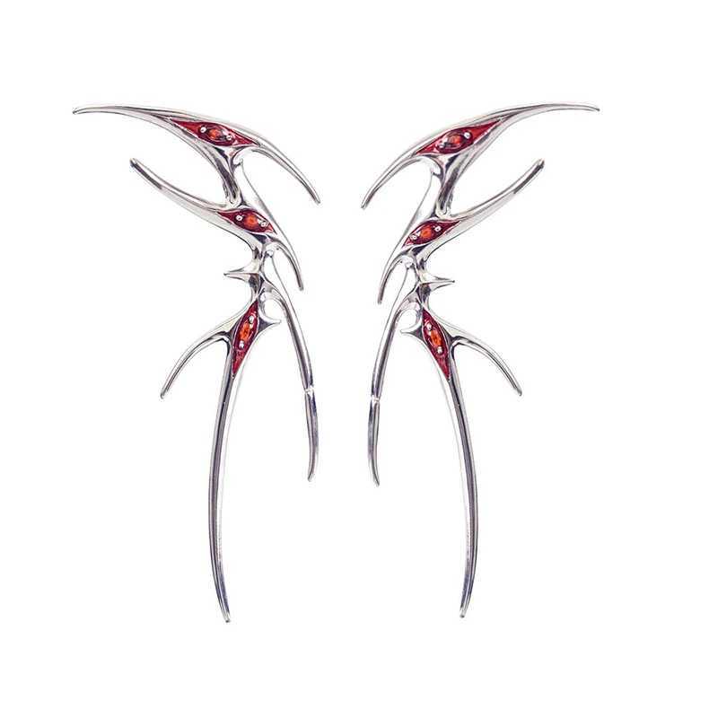 Gothic punk butterfly earring clip womens fashionable red rhinestone elf role-playing earrings party jewelry accessories gifts W241017