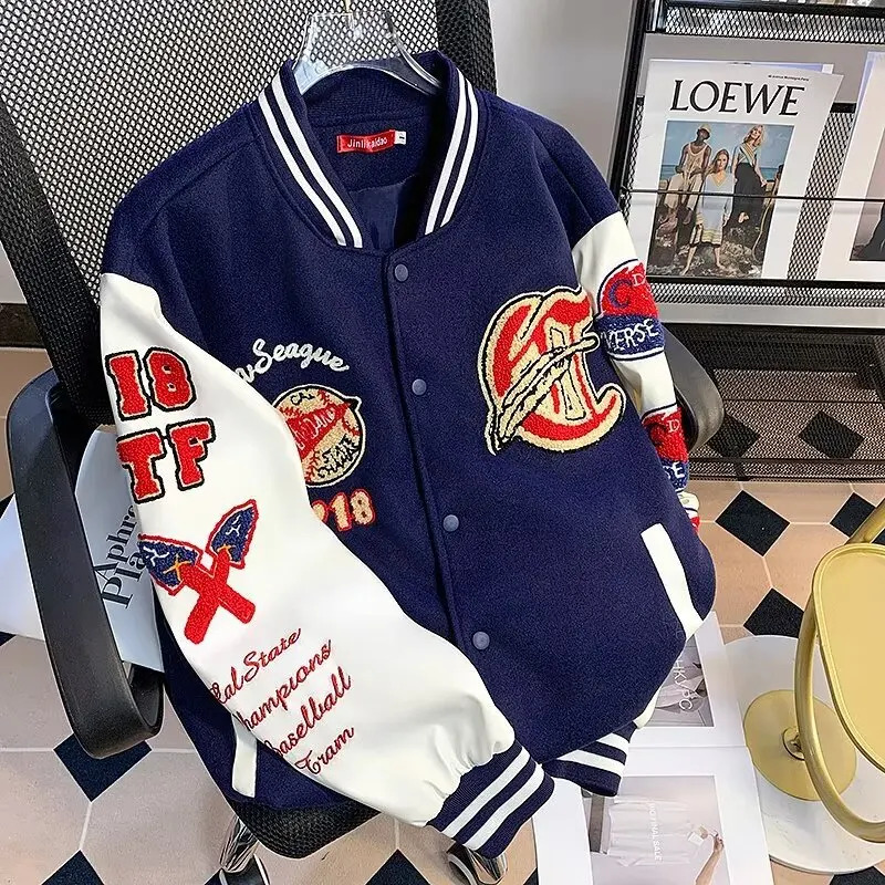 Trendy Loose-Fit Tower Cloth Embroidered Casual Jacket Men's Baseball Uniform Style Autumn High Street Fashion