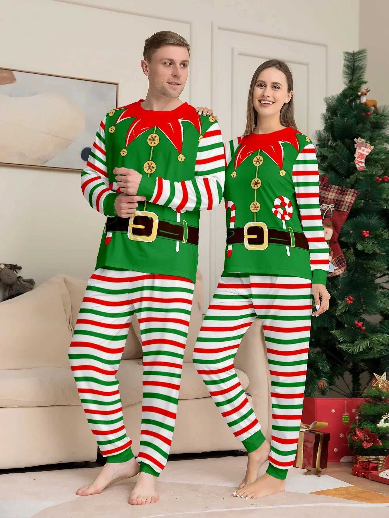 2024 New Family Matching Set Cartoon Stripe Printed Christmas Pajama Set 2PCS Set Home Clothes Baby Dog jumpsuit Christmas Appearance Pajama Set W2410