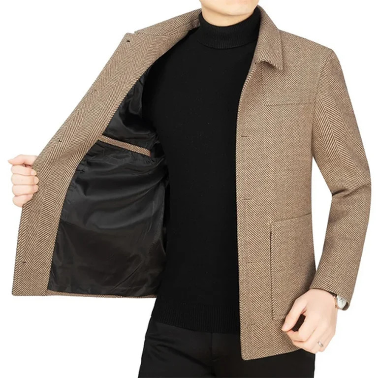 Autumn and winter mens collar wool cashmere sweater business casual jacket strip n windproof material style 241007