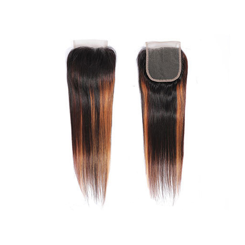 Yirubeauty Indian Raw Virgin Human Hair 3 Bundles With 4X4 Lace Closure Free Part Straight 1B/30 Piano Color 4 Pcs/lot
