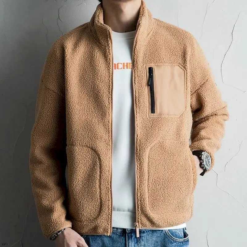 Fonekie Lamb Wool Jackets Men Casual Thickened Fleece Autumn Winter Stand-up Collar Coat Polar Fleece Cardigan Plus Size JacketXJ241017