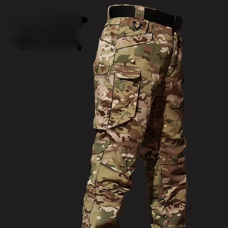 Outdoor Training Suit Men Durable Breathable Tshirt Cargo Pants Set Waterproof Suits Multiple Pockets Camo 2 Pcs 241017