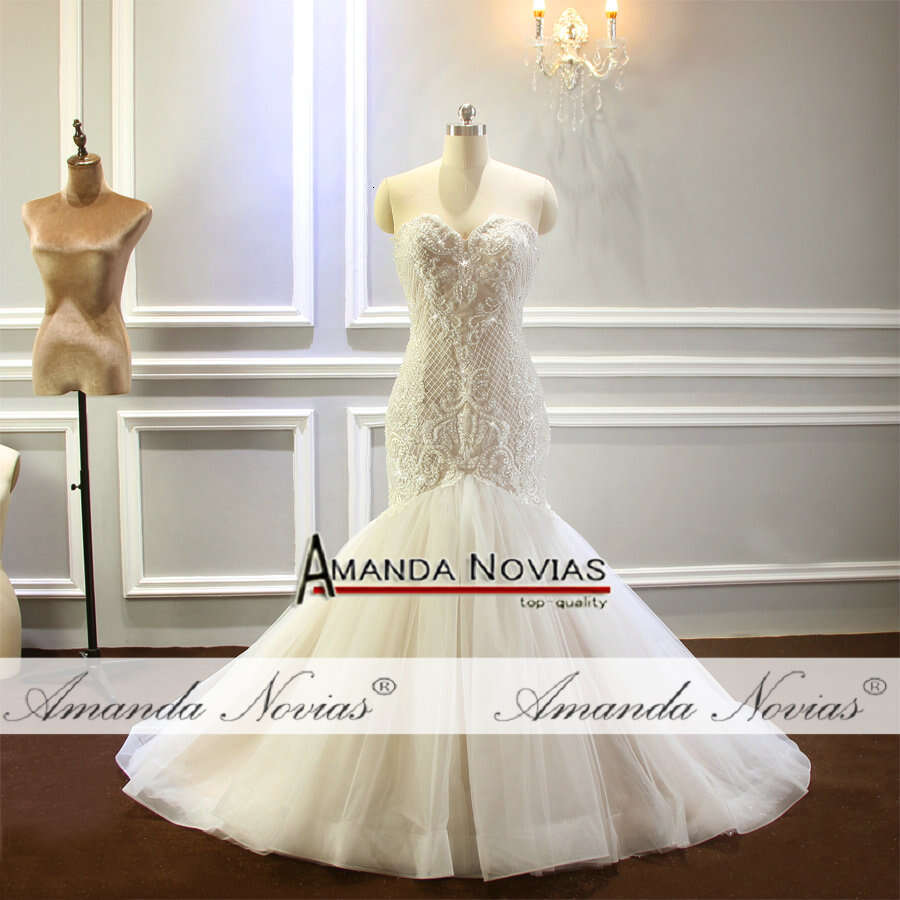 Champagne Wedding Mermaid Full Beading Shinny Bridal Dress Custom Order Size
