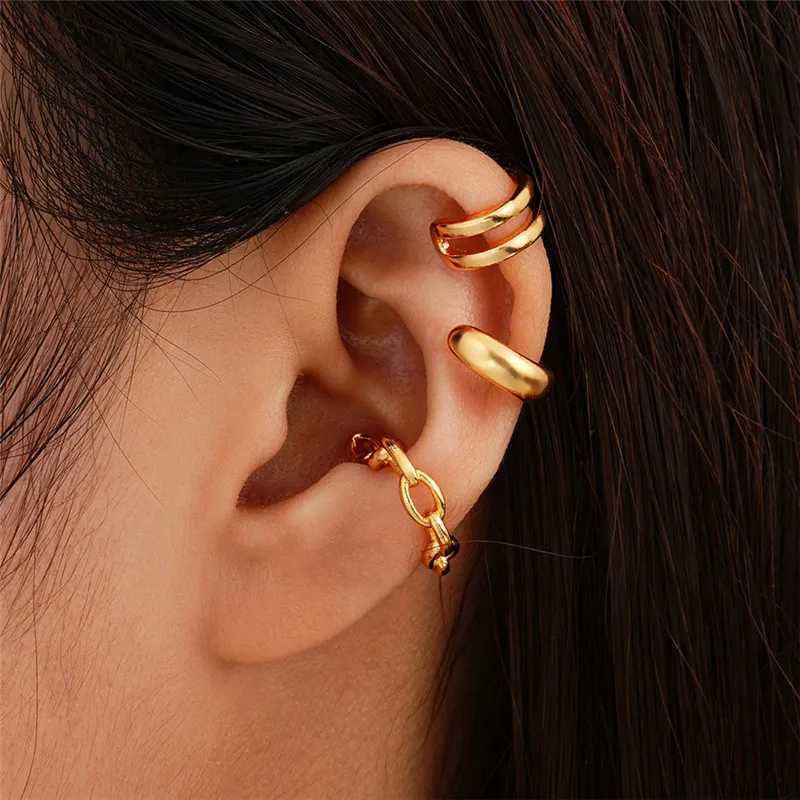 3 pieces/set of womens silver clip earrings creative and simple C-sleeve non perforated clip set trend jewelry gift W241017