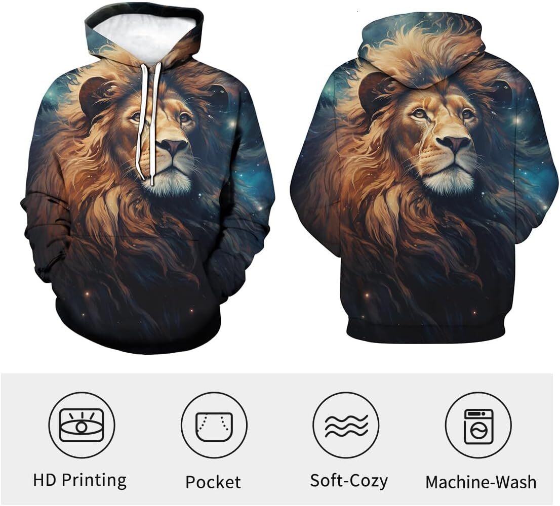 Hoodie for Mens Womens Novelty Star River Lion Pattern Hoodies 3D Printing Funny Animal Long Sleeve Hoodie Pullover Pocket Graphic Hoodies sweatshirt 