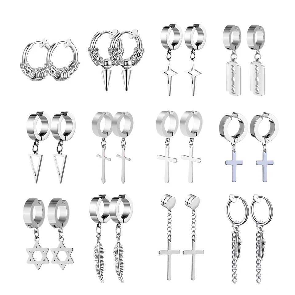 1 pair of neutral punk fashion cross pendant earrings clip non perforated earrings fake earrings mens jewelry daily wearing gifts W241017