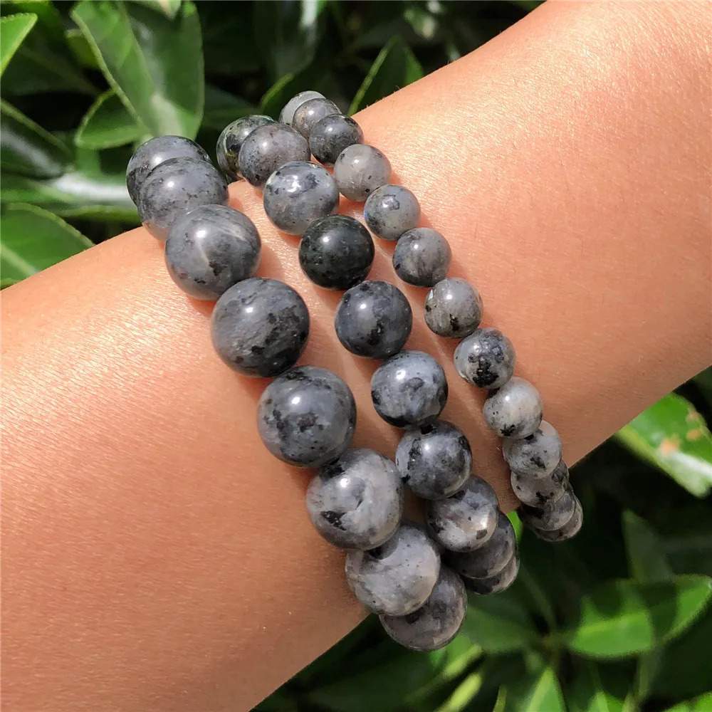 1 Fengbaowu Natural Stone Larvikite Bracelet Black Moonstone Round Beads Crystal Treatment Stone Jewelry Gift 241017