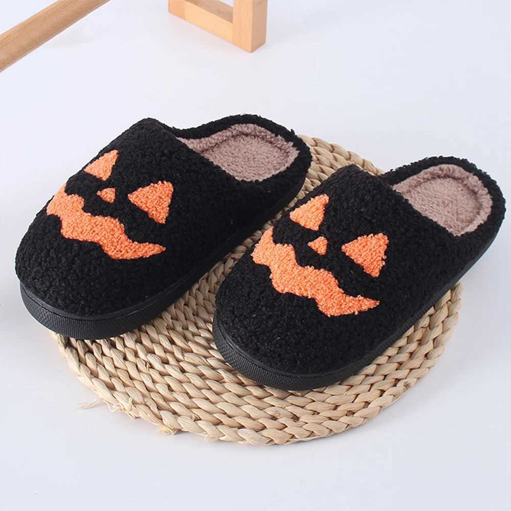 Cozy Halloween Pumpkin Plus closed toe fur slider suitable for both men and women with non slip soleCL241017