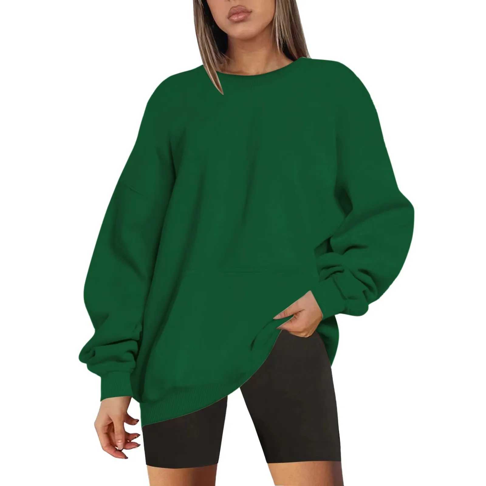 WomenS Solid Color Round Neck Oversized Sweatshirt Loose Fit Long Sleeve Light Sweatshirt Loose Blouse Blank Sweatshirts WomenX241016