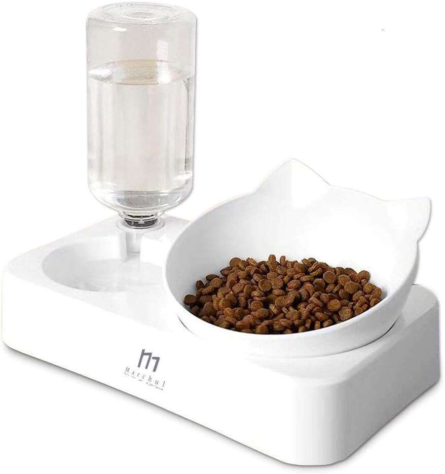 Marchul Bowls, 15 Tilted Indoor Cats, Food Water Set, Raised Cat Bowl for Cats and Small Dogs