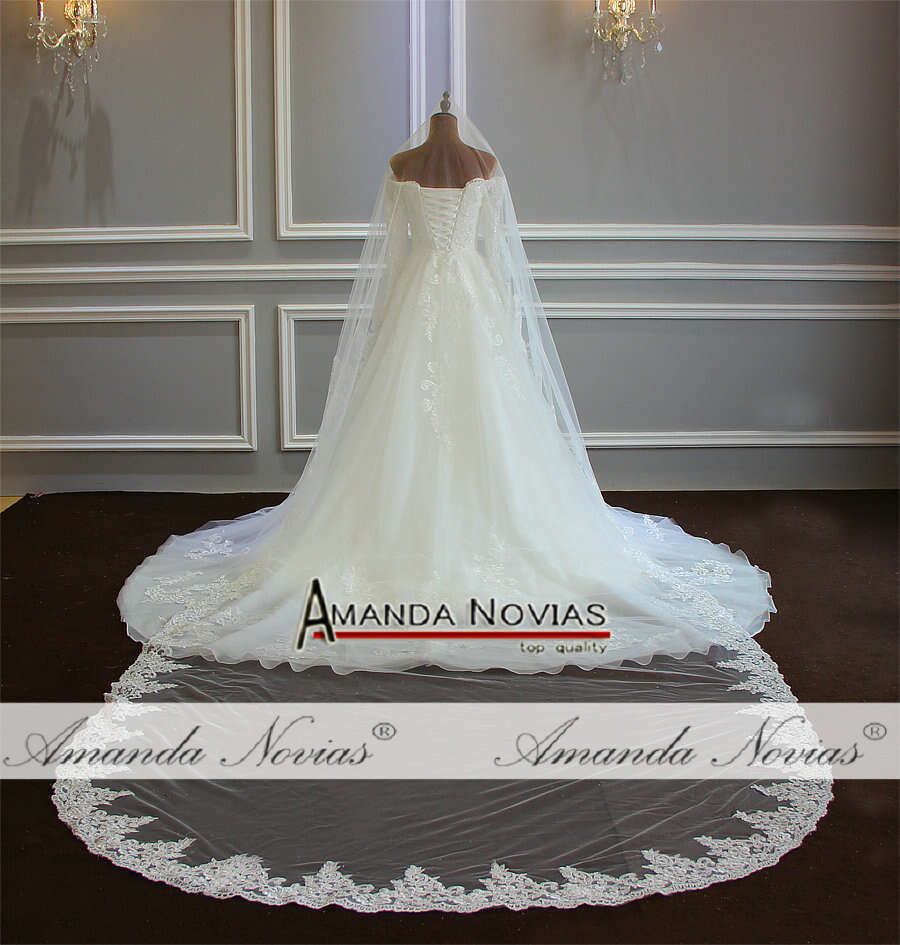 Wedding Gown With Detachable Skirt Full Lace Sleeves Bridal Dress