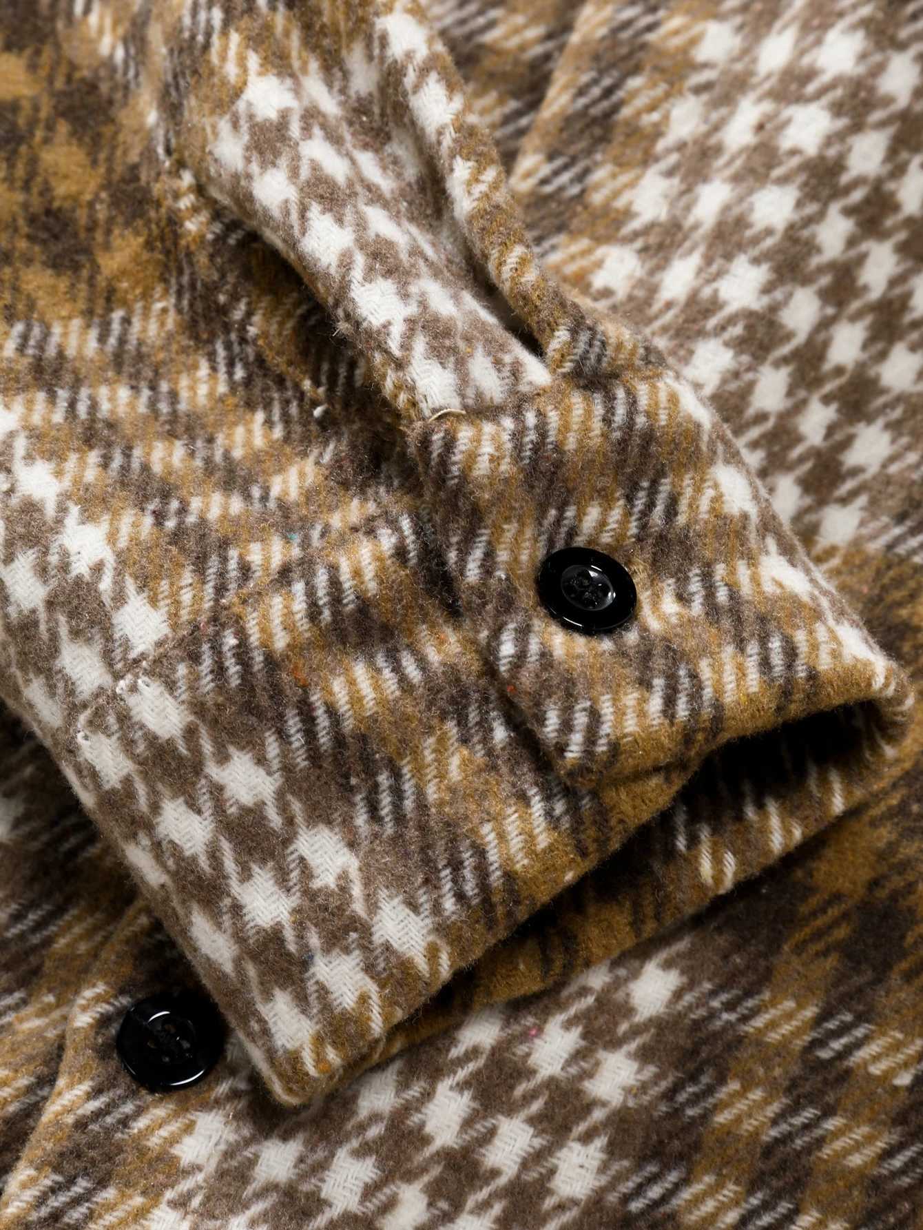 Mens Fashion Plaid Shirt Coat Jacket Long Sleeve Regular Fit Button Up Shirt Pocket Shirt LX241017