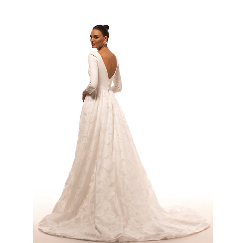 Boho Lace Wedding Dresses 2025 Long Sleeve Scoop Neck Boho Bridal Gowns Satin Backless White Vestido De Noiva Plus Size Custom-made