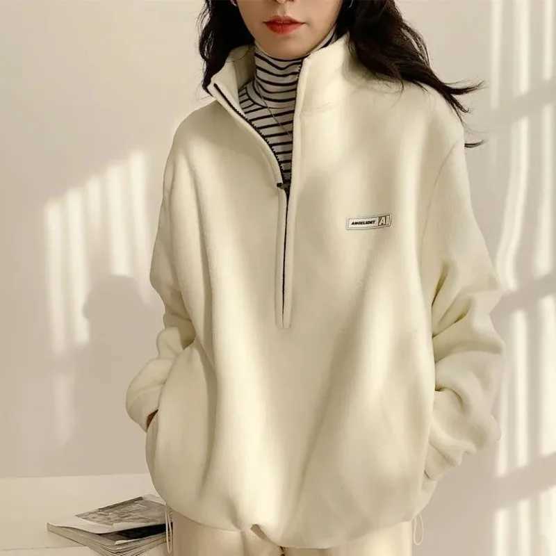Half-high Neck Half Zipper Women Sweatshirts Solid Color Casual Warm Fleece Winter Daily Wear Thickened Women Winter SweatshirtsX241016