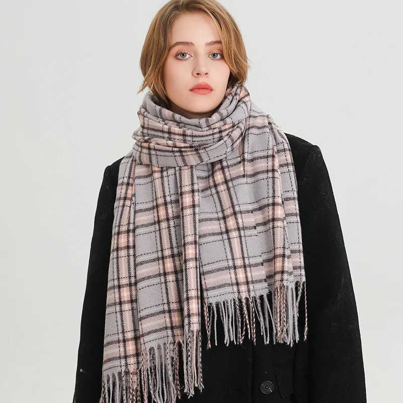 2024 fashion winter thick Pashmina warm shawl bag plain weave tassel blanket cashmere like scarf collar chief raincoat Thors X241017