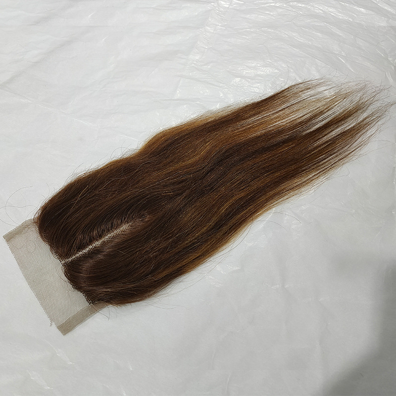 Brazilian Peruvian Human Hair Extensions P4/27 Straight 4 Bundles With 4*4 T Part Lace Closure 5 PCS Piano Color