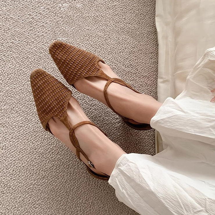 Vintage Style High Heel Woven Dress Shoes: Simple Elegance in Triple Black & Brown 7894