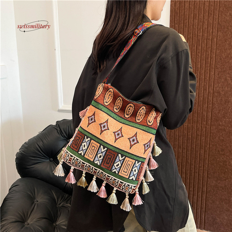 Ethnic women's 2024 new large capacity tote Bohemian style single shoulder cloth bag #15 swissmilitary