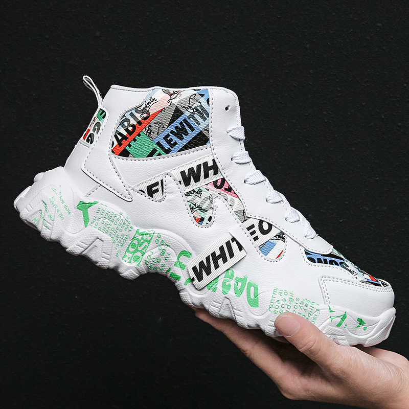 Men Women Running Shoes Trendy Tennis High top Fashion PU Leather Platform Sneaker for Outdoor Activities