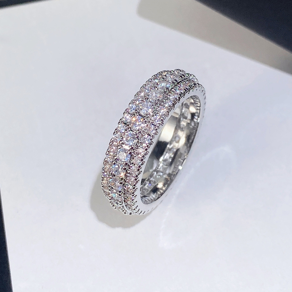 Luxury Men and Women Couple Rings Designer White Gold Zircon Ring Shiny Round Crystal Ring Wedding Party Jewelry Exquisite Gift