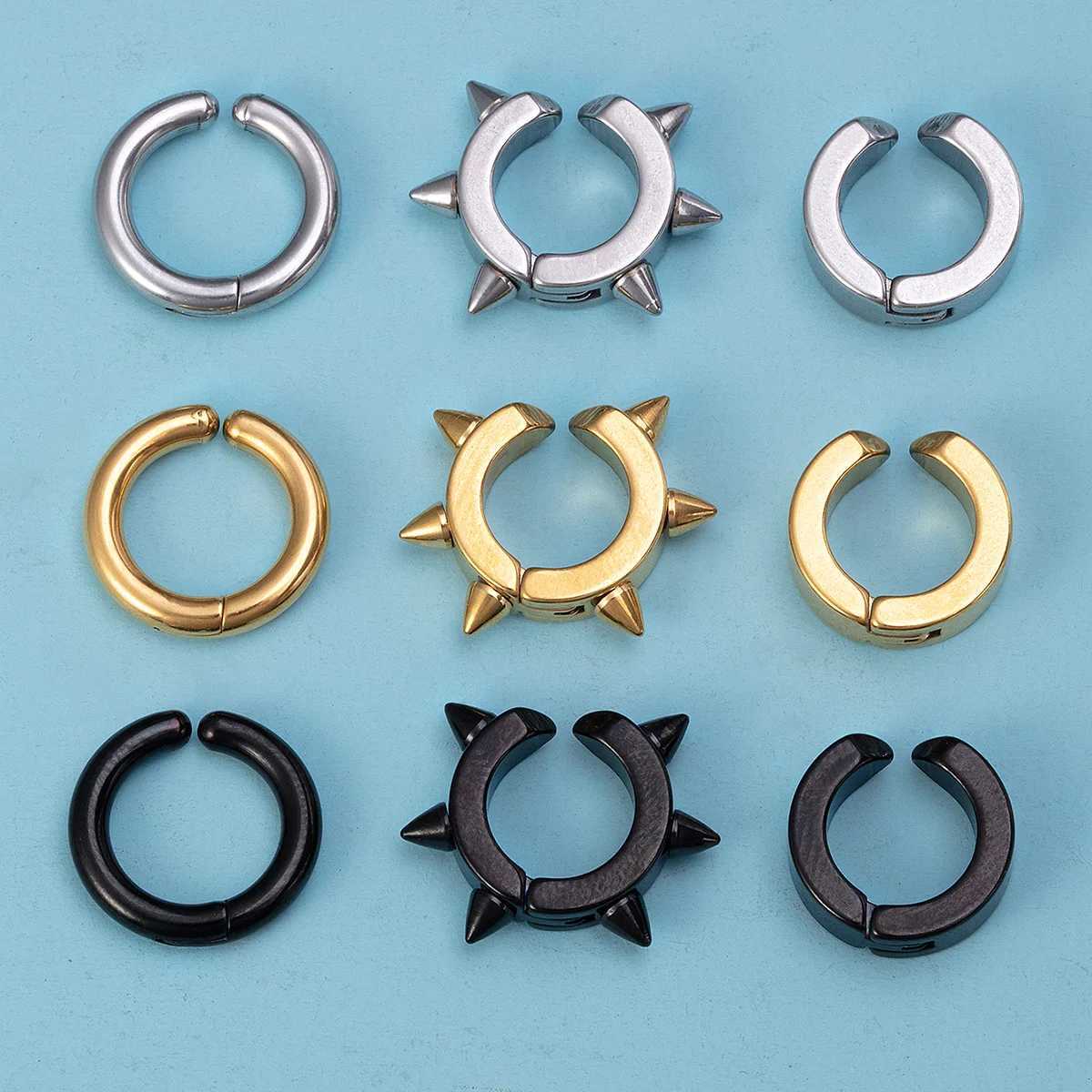 1 piece of spiky circular stainless steel fake earrings suitable for women non perforated earrings punk ear clips cuffs fashionable earrings jewelry W