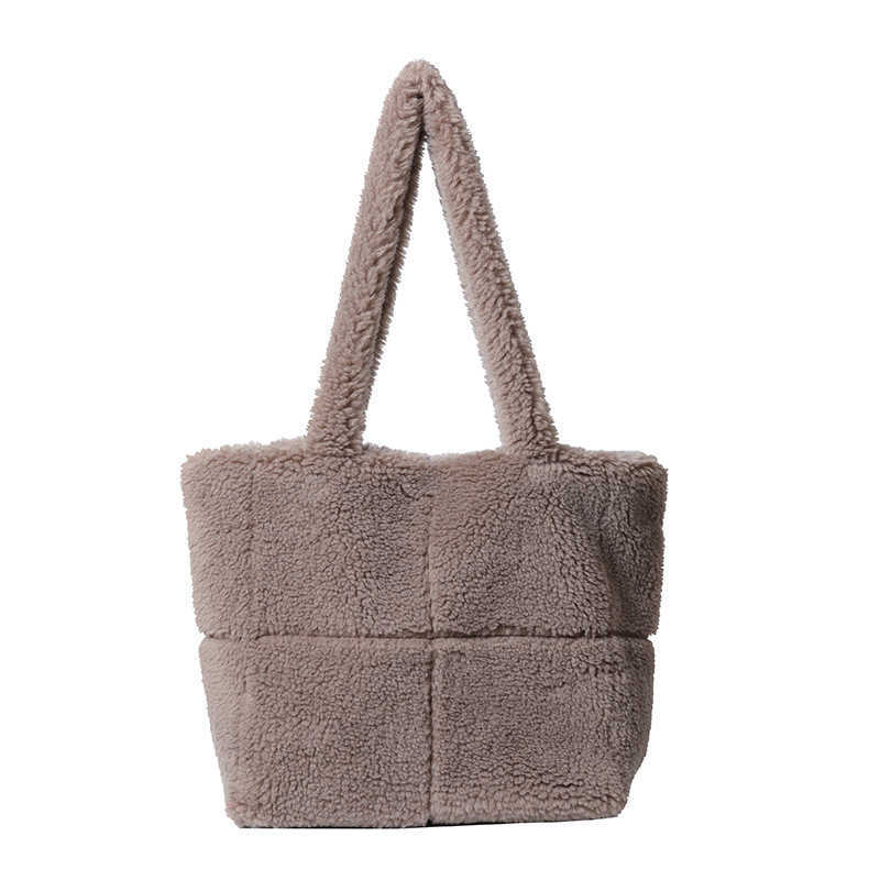 Plush Tote Bag Lamb Fleece Single Shoulder Handheld Large Capacity Checkered Hairy Bag Women 241015