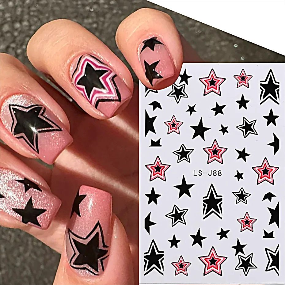 3D Stars Nail Art Stickers Summer Pink Black Irregularly Star Decals Y2K Sweet Cool Style DIY Manicure Decorations LS-J88 241007