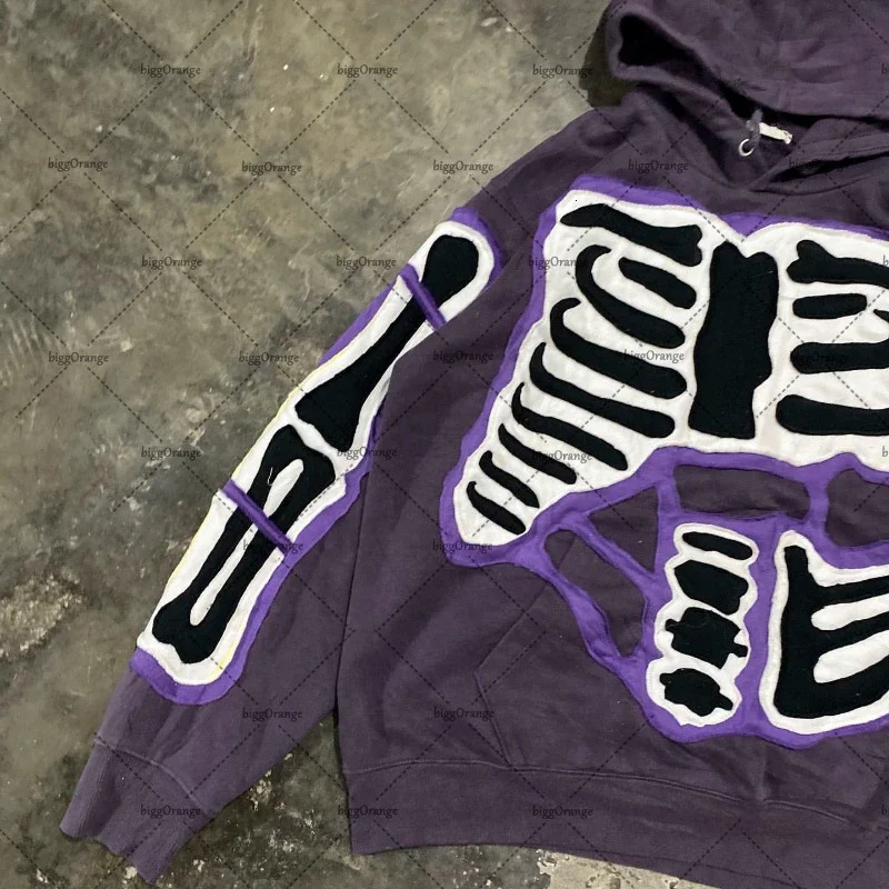 Y2K bag street hiphop casual fully matched pullout graphic hoodie mens fashion gothic purple pleated print over 2000s sudadoras 241010