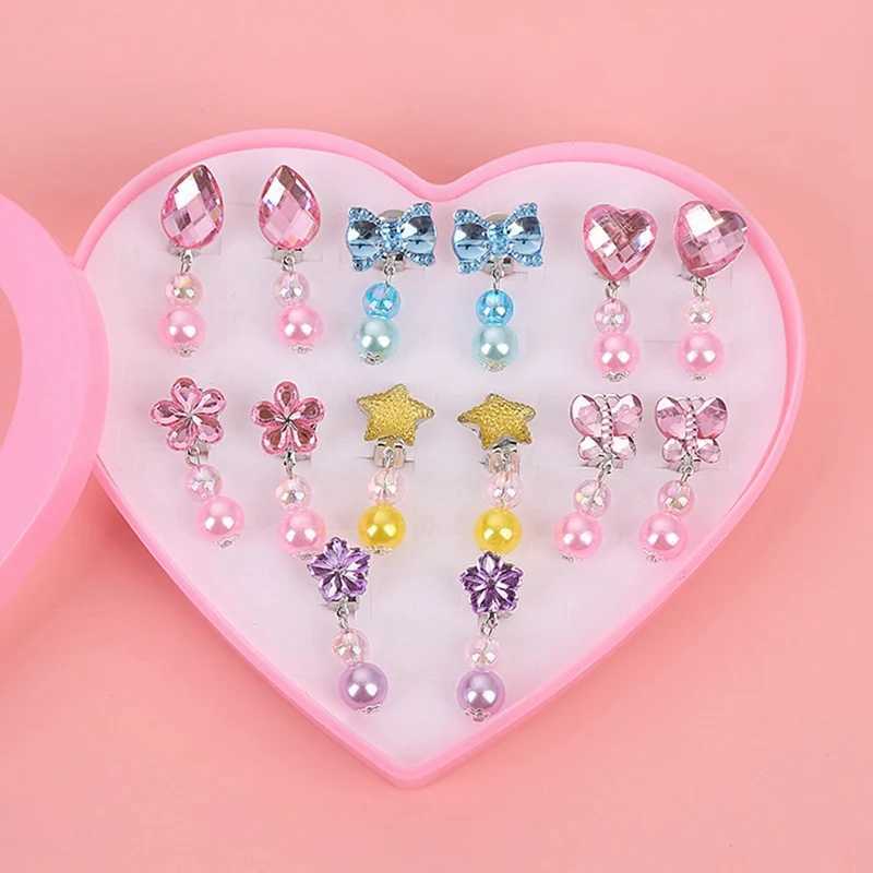 7 pairs of Korean style childrens ear clips cute cartoon animals baby ear clips non perforated earrings W241017