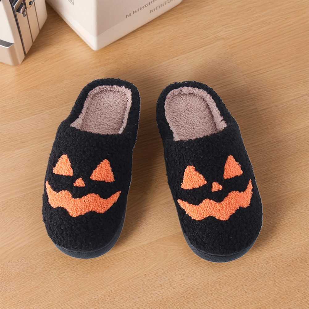 Cozy Halloween Pumpkin Plus closed toe fur slider suitable for both men and women with non slip soleCL241017