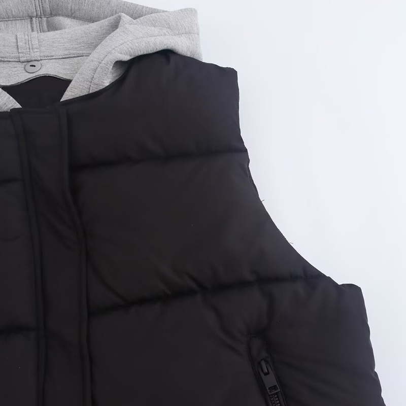 Women's Vest Jackets Warm Coat Sleeveless Outwear With Hoodies Black 2024 Inszart Patchwork Casual Loose Chalecos De Invierno