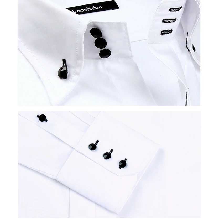 Dress Shirt Men Button-down Collared Formal Business Long Sleeve Casual Shirt Korean Fashion Slim Fit Male Designer Shirts White LX241017