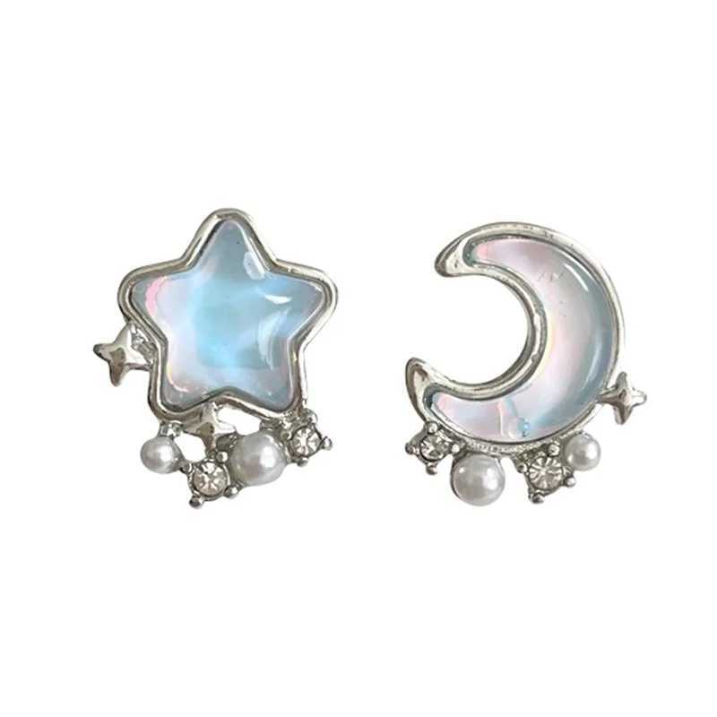 Niche Design Asymmetric Xingxing Pearl Earclip Earrings 2023 Blue Moon Star Clip Earrings Non Perforated Women W241017