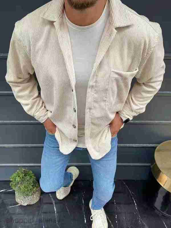 Men's Jackets Coats Men's autumn new pure color long sleeve jacket casual Lapel corduroy thickened cardigan