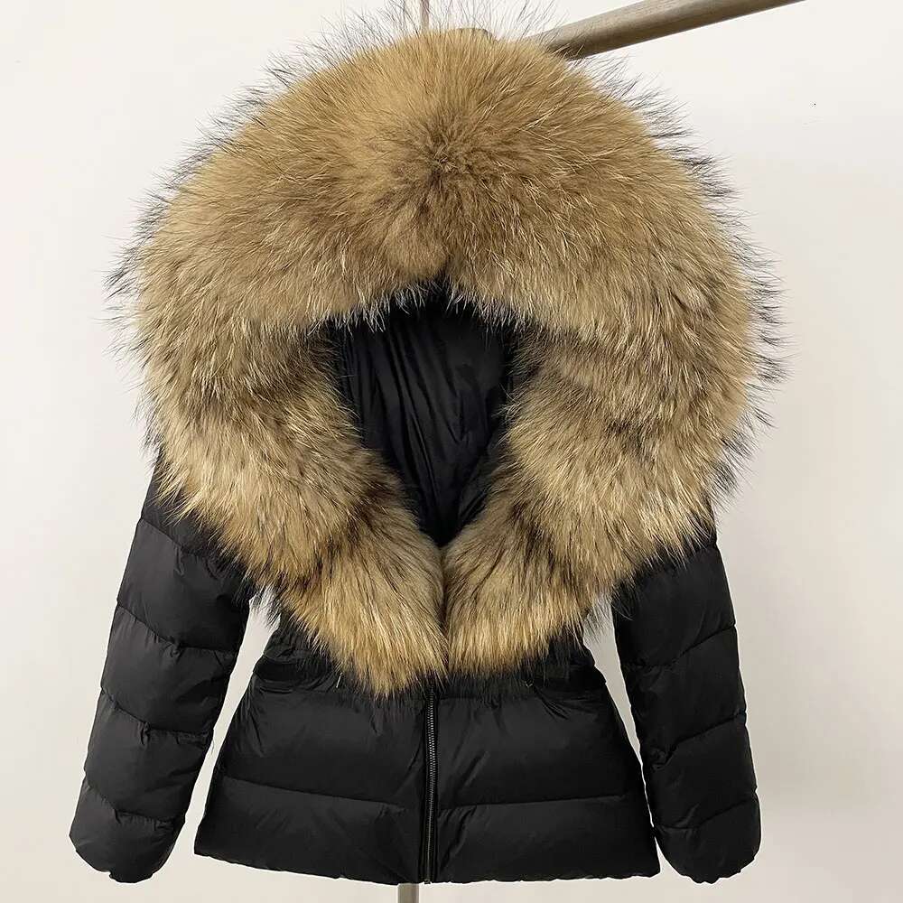 Natural Real Raccoon Fox Fur Collar Jacket 2024 Winter Women Hooded White Duck Down Coat Belt Thick Warm Casual Outerwear